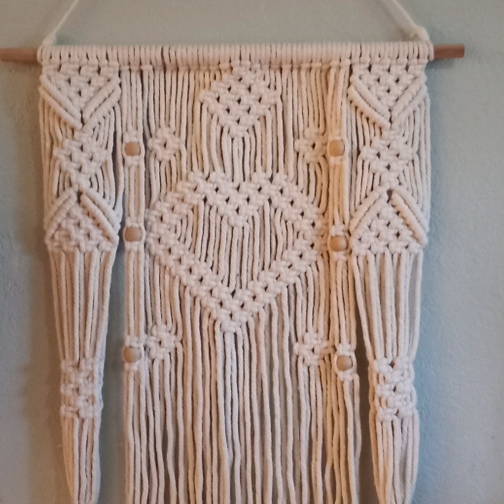 Bohemian Handmade Heart Macrame Crochet Wall Hanging with Small Plant Holders - Picture 3 of 4